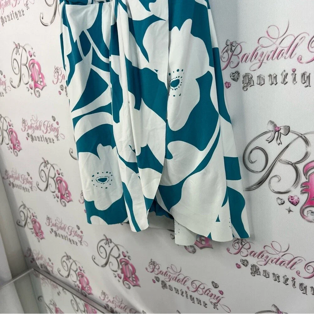 Anne Cole bathing suit one piece dress look Teal and White Floral flowers